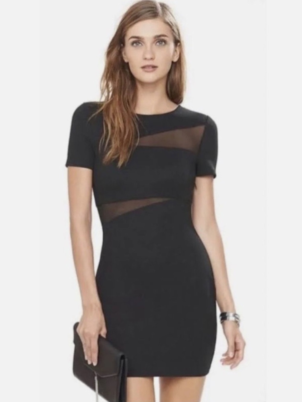 Express Black Short Sleeve Mesh Cutout Dress